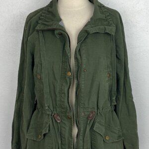 Ann Taylor Loft Women Utility Jacket Olive Green Cot/Linen Zip Snap Size Large P